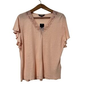 Lauren Ralph Lauren Linen Blend Jersey Flutter Sleeve Top Size XL Pale Pink NEW